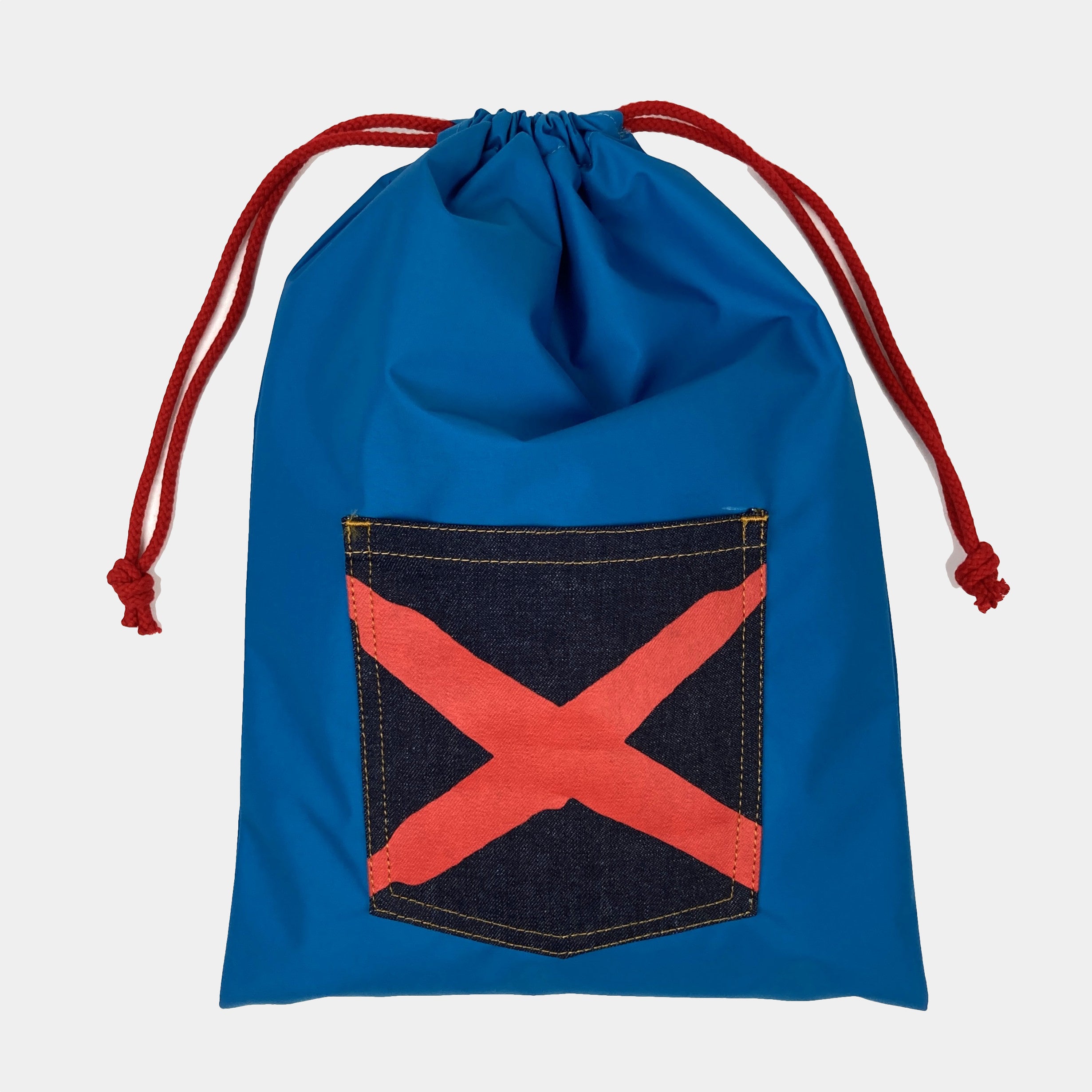 ドローストリング バッグ ポケット ナイロン×デニム