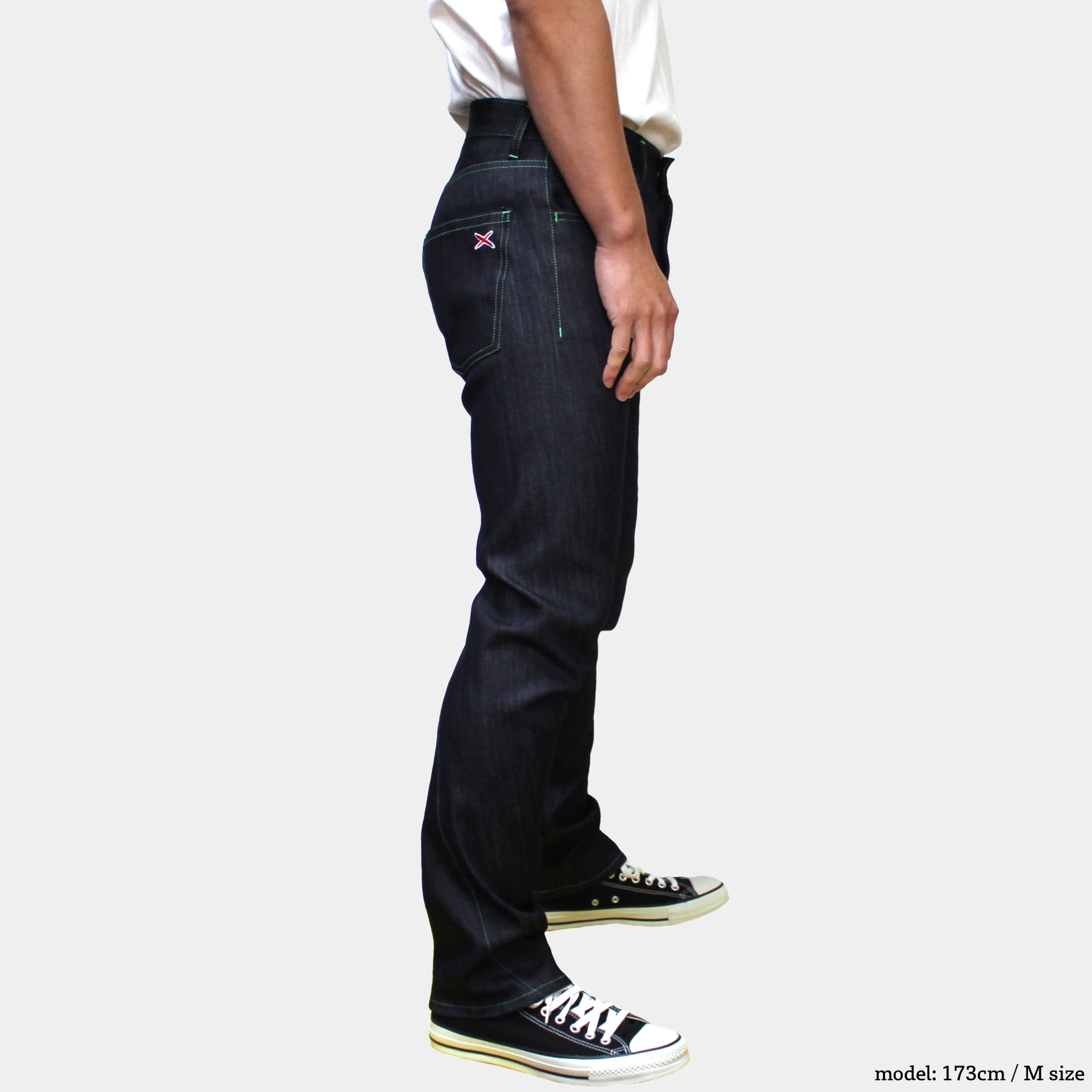 glow denim stylish climbing pants that are slim but easy to move in.